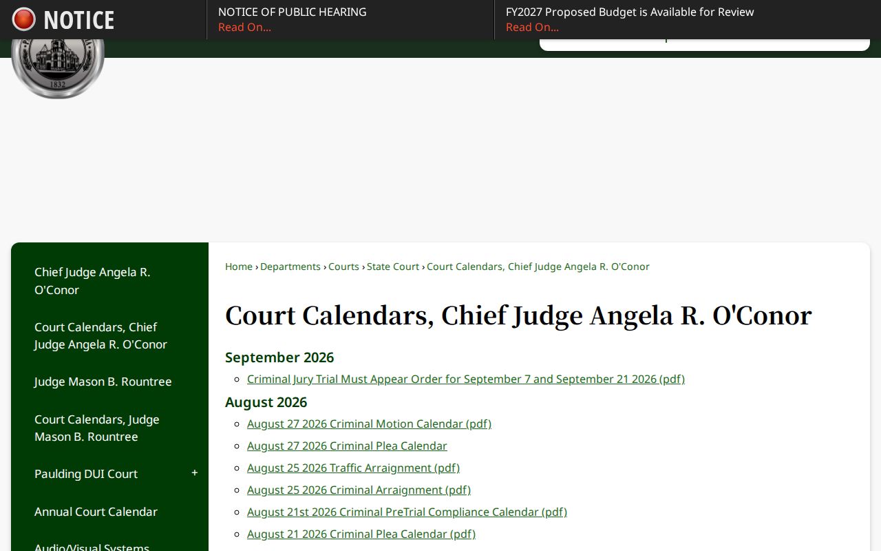 Paulding County court schedule State Court calendar index