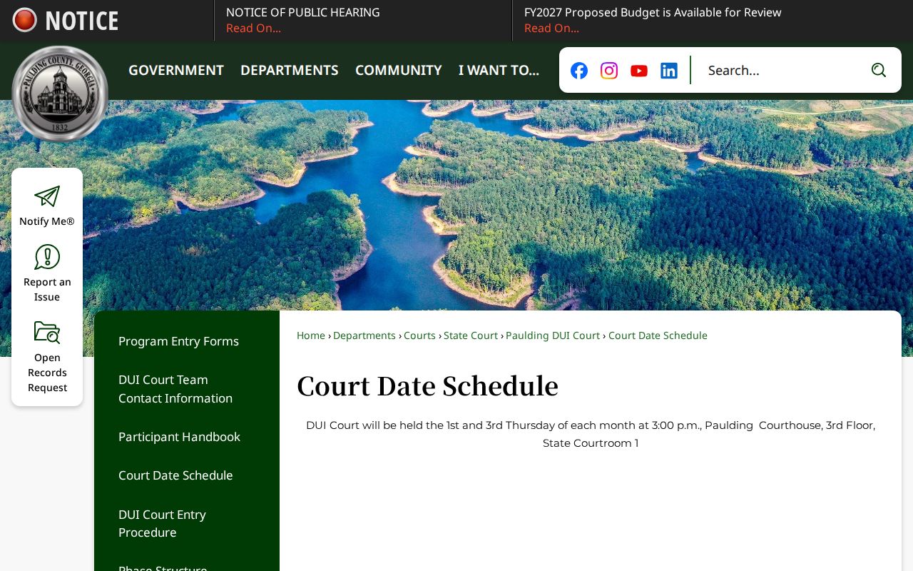 Paulding County court schedule DUI Court dates
