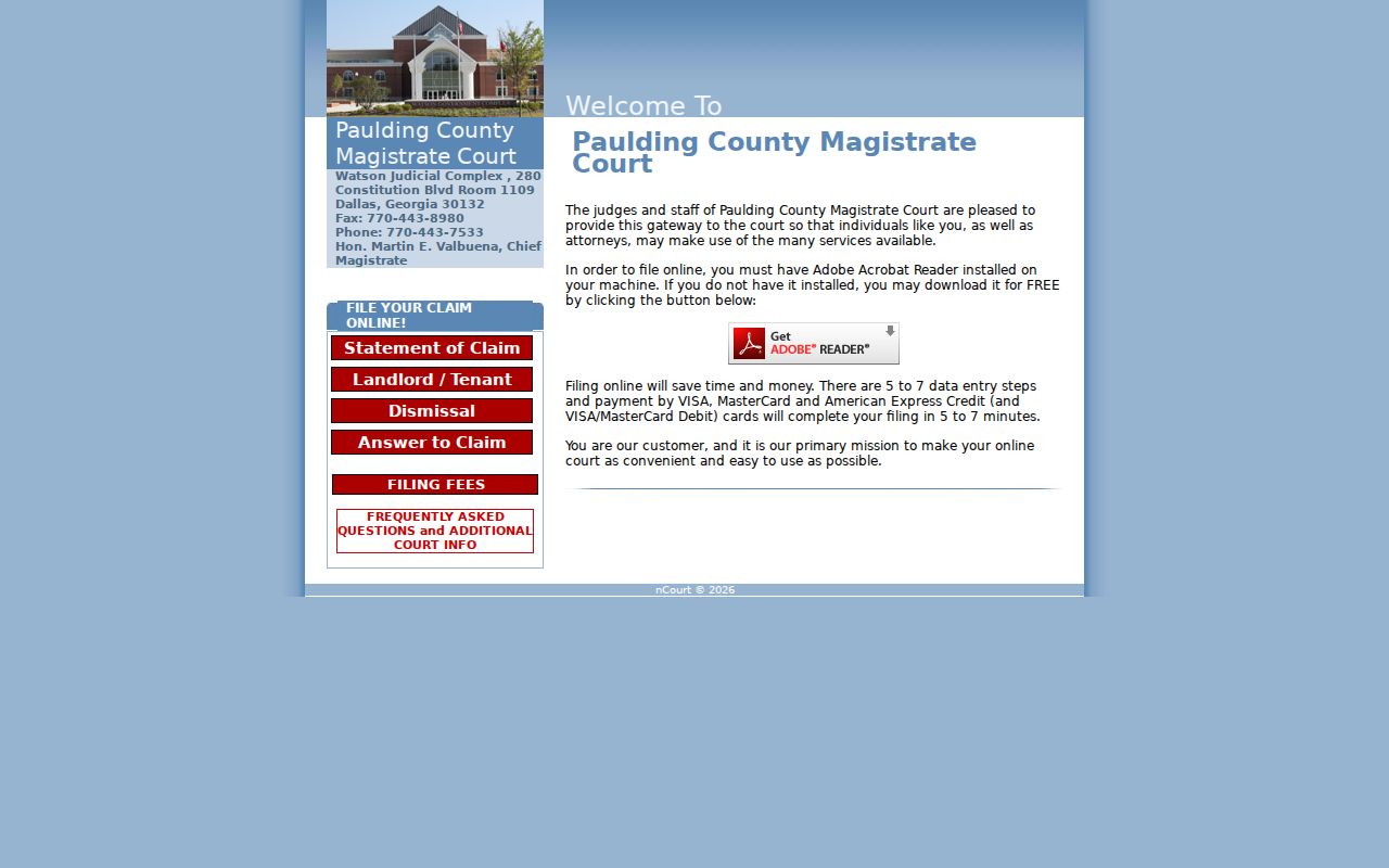 Paulding County docket search Magistrate Court nCourt eFile portal