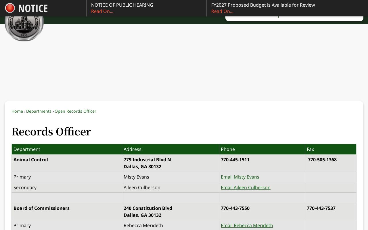 Paulding County Open Records Officer page linked by the clerk