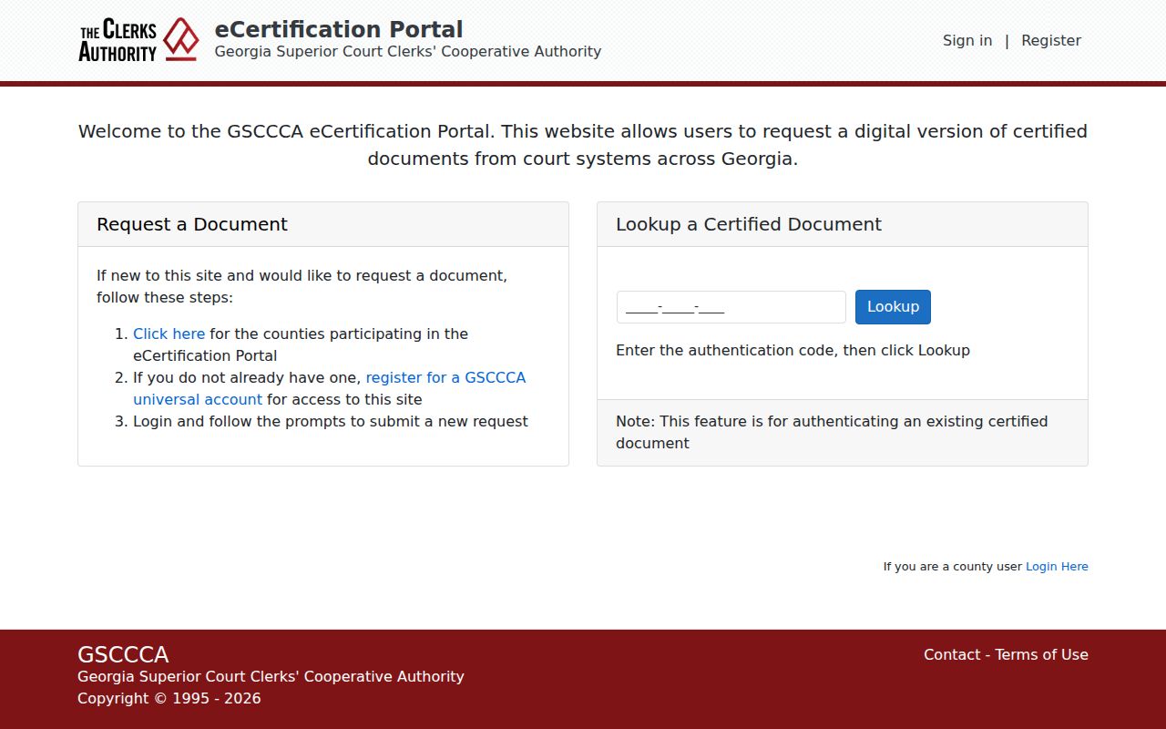 GSCCCA eCertification portal for Paulding County court records