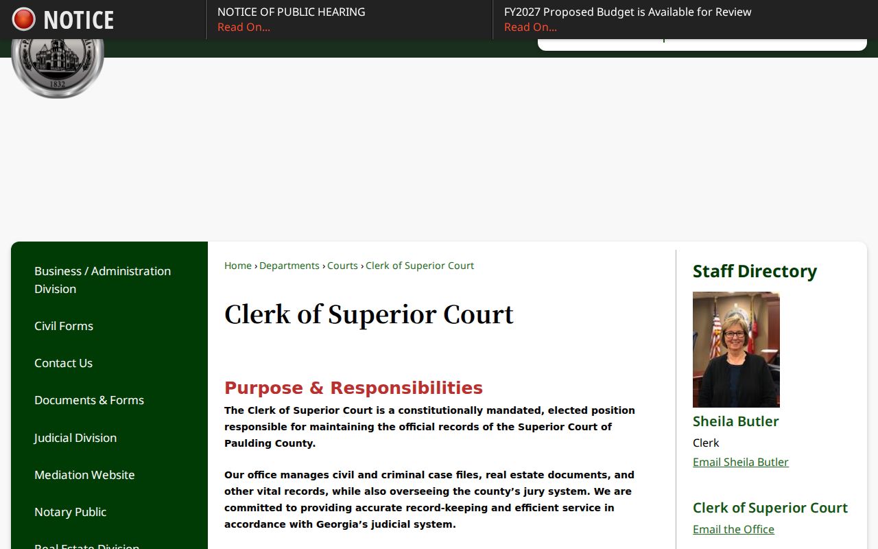 Paulding County court docket Clerk of Paulding County Superior Court
